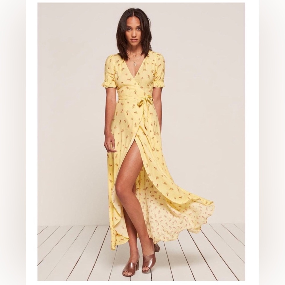 Reformation Addilyn Maxi Wrap Dress | Yellow
